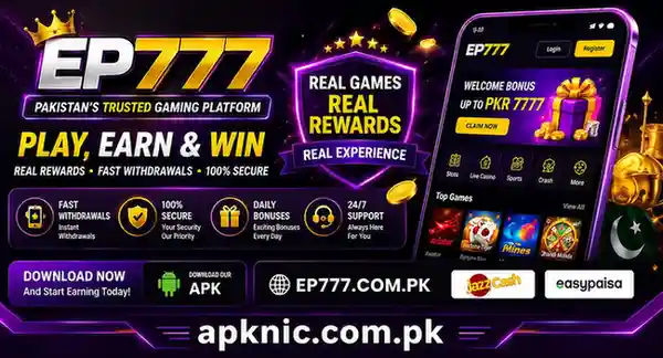 EP777 Game APK download screen showing JazzCash withdrawal option on Android in Pakistan